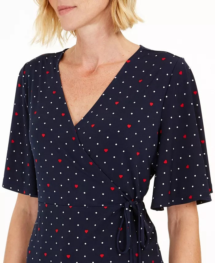 Blusa envolvente estampada com mangas esvoaçantes Charter Club feminina, tamanho grande, azul