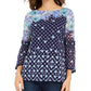 Camiseta feminina de malha estampada Charter Club, azul, tamanho extra pequeno