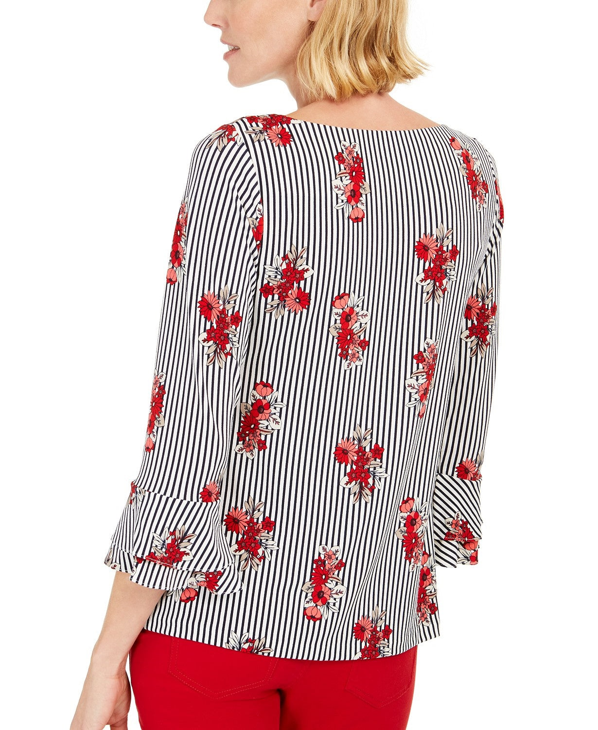 Blusa feminina Charter Club estampada com mangas franzidas, cinza, tamanho XX-G