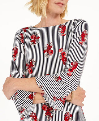 Charter Club Women's Printed Ruffled-Sleeve Top Gray Size XX-Large