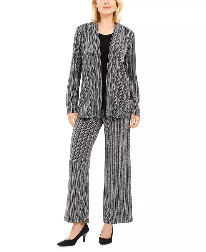 Cardigan metálico feminino JM Collection Petite com aparência em camadas, tamanho pequeno, preto