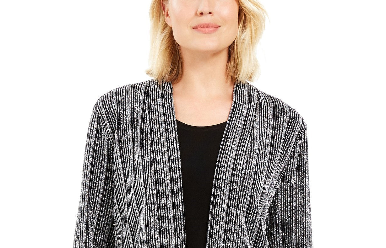 Cardigan metálico feminino JM Collection Petite com aparência em camadas, tamanho pequeno, preto