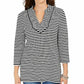 Blusa feminina listrada Charter Club com manga 3/4, preta, tamanho grande