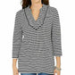 Blusa feminina listrada Charter Club com manga 3/4, preta, tamanho pequeno