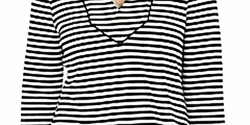 Blusa feminina listrada Charter Club com manga 3/4, preta, tamanho pequeno