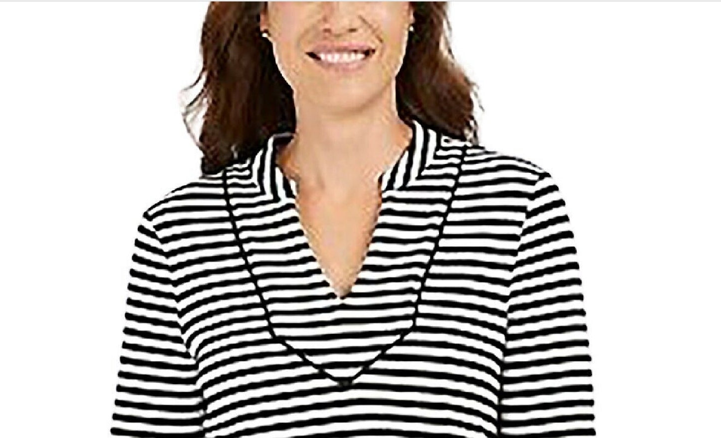 Blusa feminina listrada Charter Club com manga 3/4, preta, tamanho extragrande