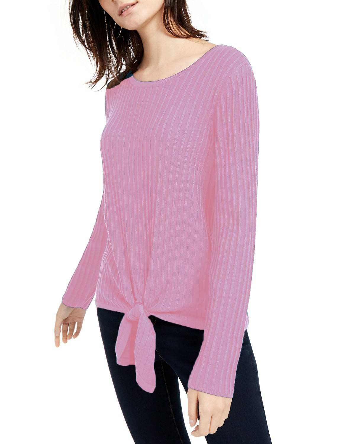 Suéter feminino canelado com nó INC International Concepts, rosa, tamanho grande