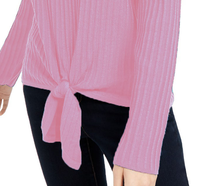 Suéter feminino canelado com nó INC International Concepts, rosa, tamanho grande