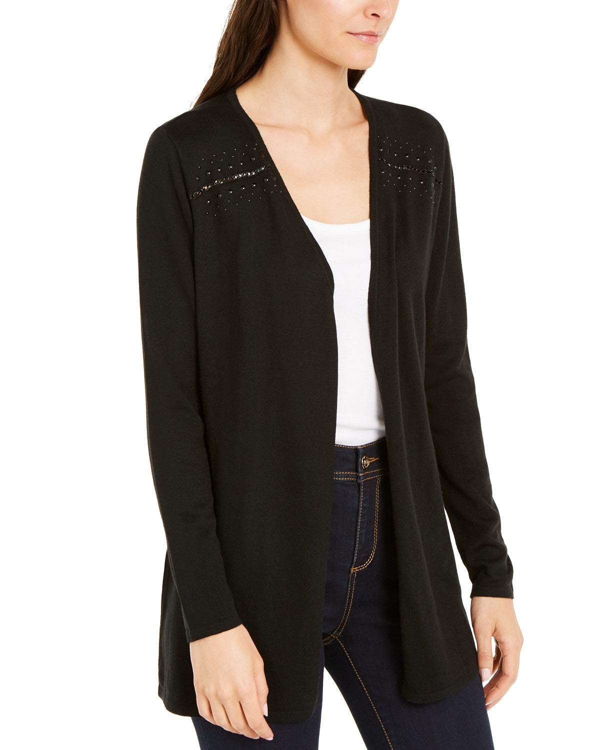 Suéter feminino com detalhe de corrente INC International Concepts, preto, tamanho médio