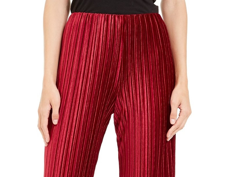 Calça feminina Alfani Petite Plissada de Veludo Vermelha Tamanho Médio