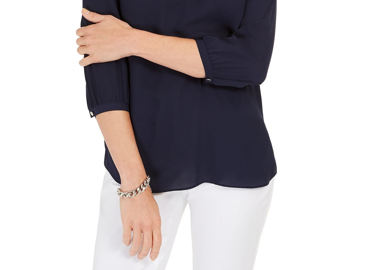 Túnica feminina com decote aberto JM Collection, azul, tamanho médio