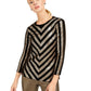 INC International Concepts Top Chevron Feminino de Veludo com Lantejoulas Preto Tamanho Médio