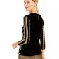 INC International Concepts Top Chevron Feminino de Veludo com Lantejoulas Preto Tamanho Médio