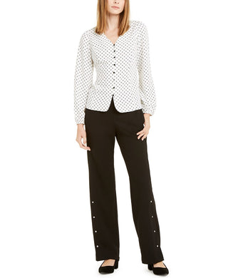 Calça feminina Alfani com rebites e pernas largas, preta, tamanho grande