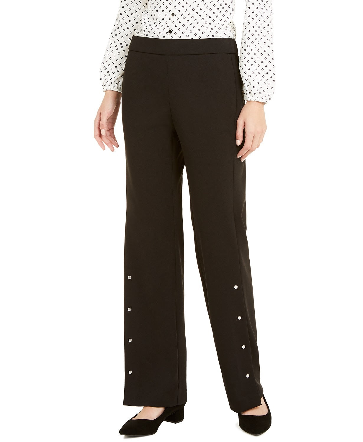 Calça feminina Alfani com rebites e pernas largas, preta, tamanho grande