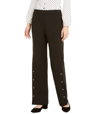 Calça feminina Alfani com rebites e perna larga, preta, tamanho médio