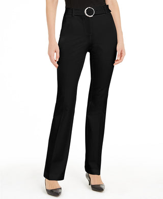 Calça Alfani Feminina Petite com Cinto e Cintura Larga, Preta, Tamanho 10