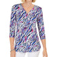 Blusa feminina estampada com zíper frontal, tamanho extra grande, azul, da coleção JM