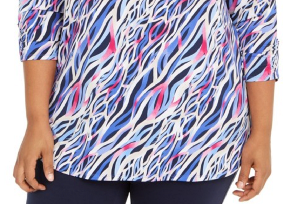 Túnica estampada com decote em zíper e manga comprida feminina JM Collection, tamanho 0X, laranja