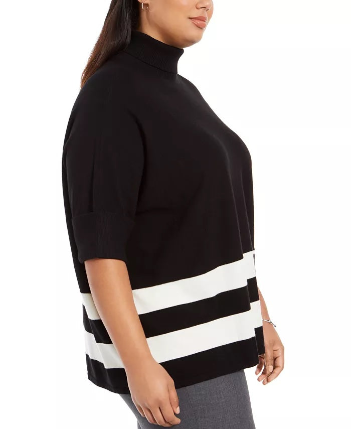 Poncho feminino Alfani Plus Size Colorblocked Gola Alta Preto Tamanho 0X