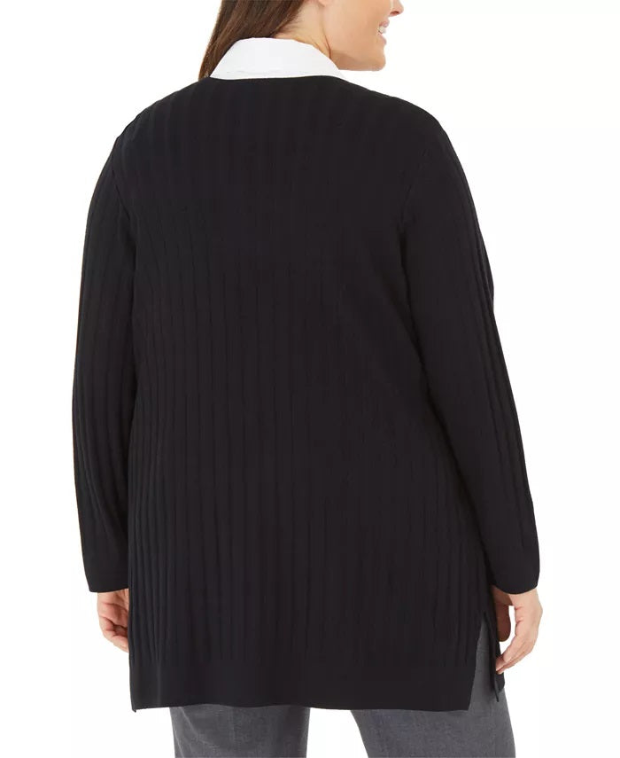 Cardigan feminino Alfani plus size com nervuras largas, preto, tamanho 2, extra grande