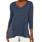 JM Collection Top Feminino Mixed-Media Studs Azul Tamanho P