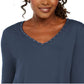 JM Collection Top Feminino Mixed-Media Studs Azul Tamanho P