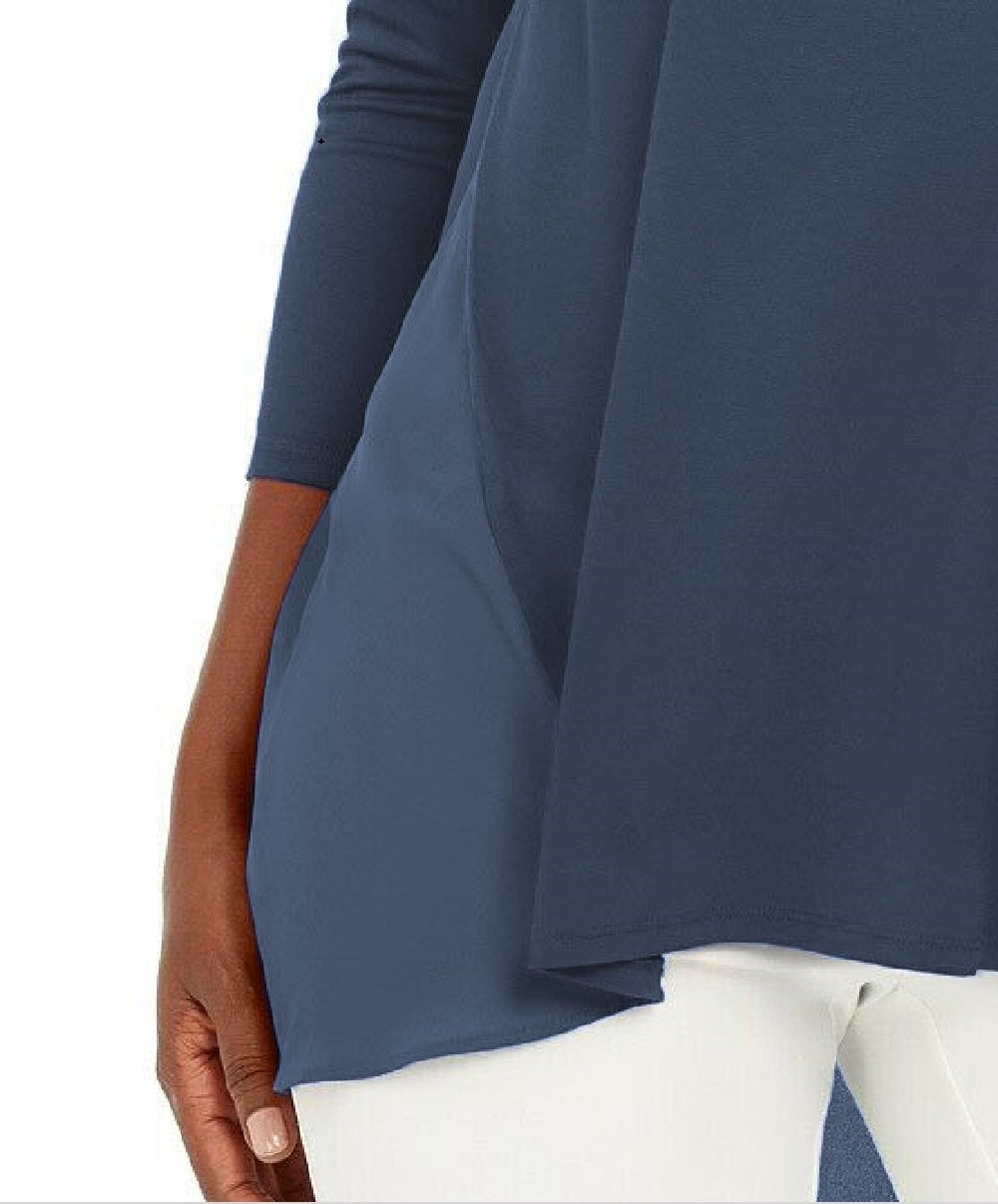 JM Collection Top Feminino Mixed-Media Studs Azul Tamanho P