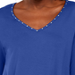 JM Collection Top Feminino Mixed-Media Studs Azul Escuro Tamanho P