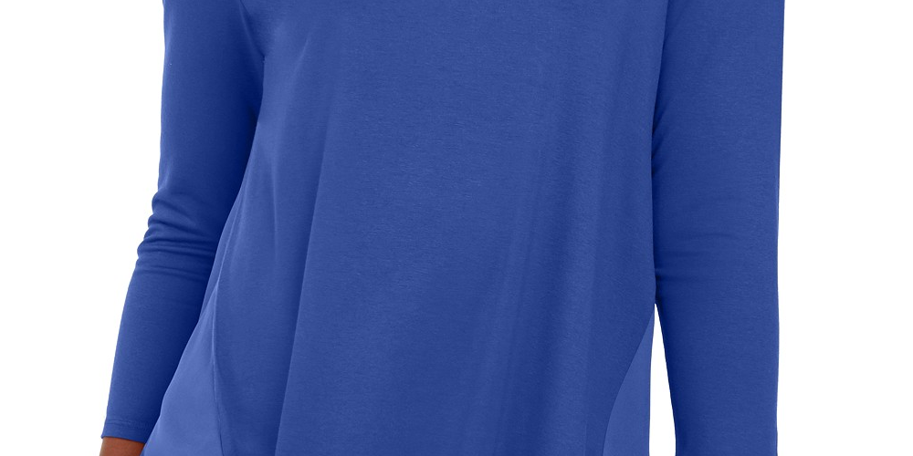 JM Collection Top Feminino Mixed-Media Studs Azul Escuro Tamanho P