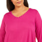 JM Collection Top Feminino Plus Size com Tachas e Técnicas Mistas Rosa Tamanho X-G