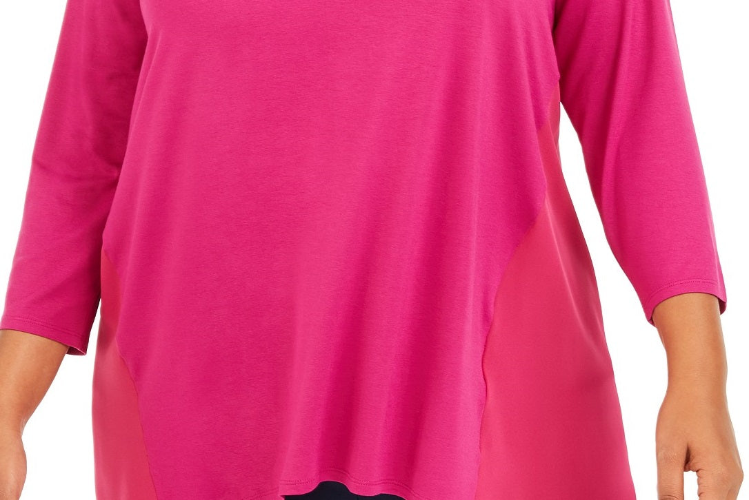 JM Collection Top Feminino Plus Size com Tachas e Técnicas Mistas Rosa Tamanho X-G