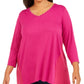 JM Collection Top feminino plus size com tachas e estampa de mídia mista rosa tamanho 2X