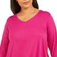 JM Collection Top feminino plus size com tachas e estampa de mídia mista rosa tamanho 2X