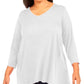 JM Collection Top feminino plus size com tachas e estampa de mídia mista, branco, tamanho XX-G