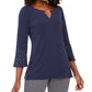 Blusa feminina com decote em V e mangas com strass, azul, tamanho P, da coleção JM
