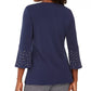 Blusa feminina com decote em V e mangas com strass, azul, tamanho P, da coleção JM