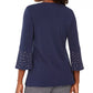Blusa feminina com decote em V e mangas com strass, azul-escuro, tamanho grande, da coleção JM