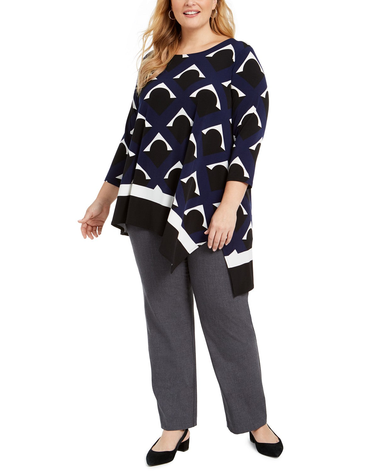 Top Alfani Plus Size Feminino Estampado Cano Alto Azul Tamanho OX