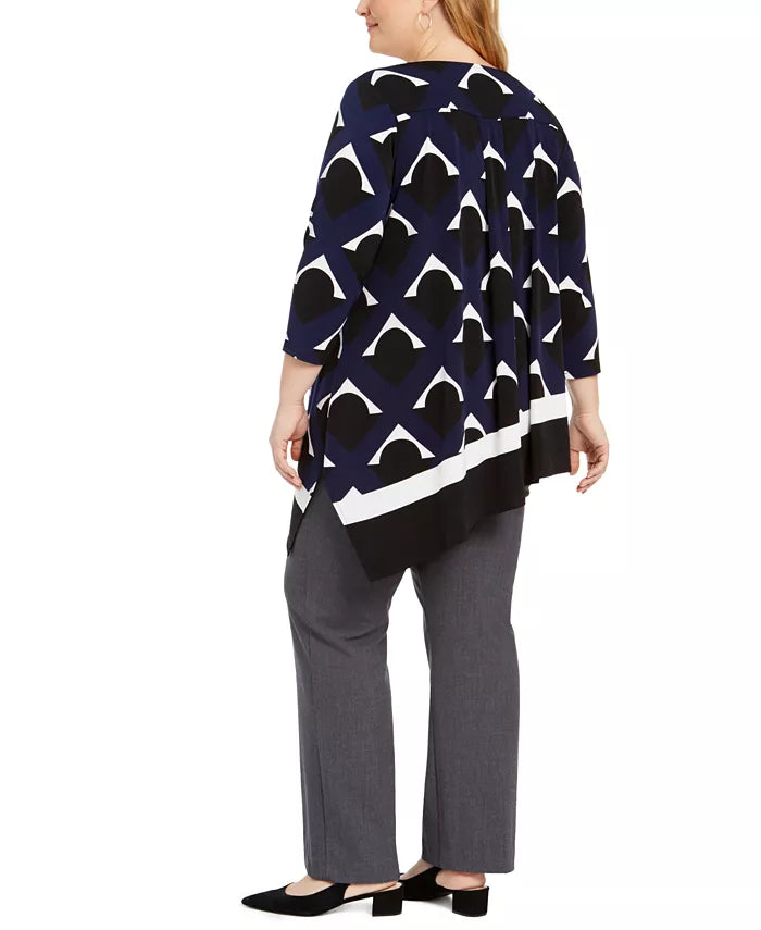 Top Alfani Plus Size Feminino Estampado Cano Alto Azul Tamanho OX