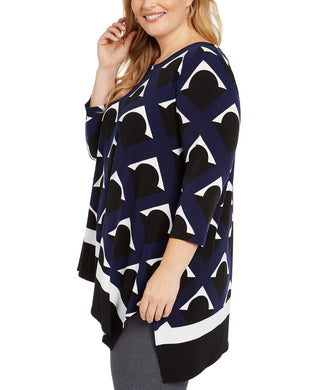 Top Alfani Plus Size Feminino Estampado Cano Alto Azul Tamanho OX