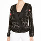 Blusa feminina Alfani estampada com decote sobrepeliz, preta, tamanho grande