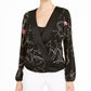 Blusa feminina Alfani estampada com decote sobrepeliz, preta, tamanho médio