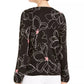 Blusa feminina Alfani estampada com decote sobrepeliz, preta, tamanho médio