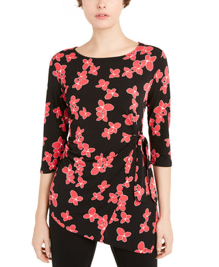 Top Alfani Feminino Petite Floral com Estampa Lateral e Amarração, Preto, Tamanho Grande