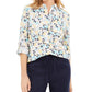 Camisa feminina de algodão com estampa floral Charter Club, branca, tamanho pequeno