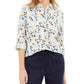 Camisa feminina de algodão com estampa floral Charter Club, branca, tamanho extra grande