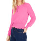 Blusa feminina Bar III com manga transparente e cintura franzida Becca Pink, tamanho extra pequeno