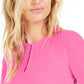 Blusa feminina Bar III com manga transparente e cintura franzida Becca Pink, tamanho extra pequeno