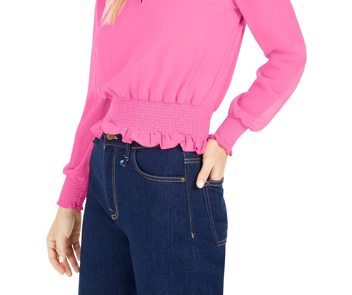 Blusa feminina Bar III com manga transparente e cintura franzida Becca Pink, tamanho extra pequeno